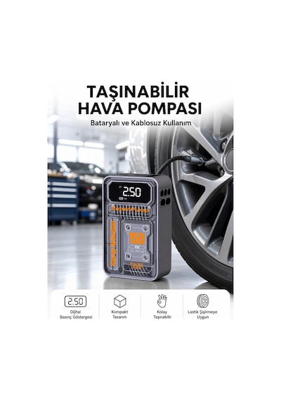 Bay 6000mah Bataryalı Led Ekranlı Akıllı Hava Kompresörü Najmaddin