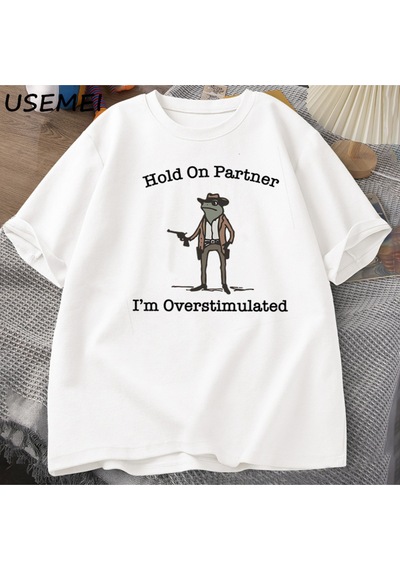 Flood Of Style Partner'a Tut Im Overstimüle T-shirt Rahat Pamuk Kısa Kollu Kovboy Kurbağa Tshirt Unhinged We Beyaz