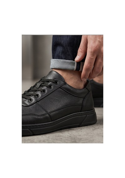 Crc Ayakkabı Büyük Beden Siyah Hakiki Deri Özel Seri Bağcıksız Kolay Giyim Günlük Erkek Sneaker