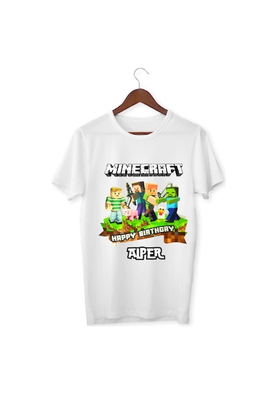 Alpşan Ticaret İsme Özel Minecrat Tişört Özel Kişiye Özel Minecraft T-shirt Unisex Yetişkin Çocuk Beyaz Tişört Beyaz