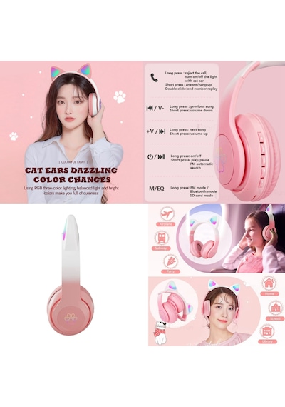 Toygo Kedi Kulaklık Pro 5.3 Akıllı Rgb Led Detaylı Bluetooth Kablosuz Kulaklık Çocuk Oyuncu Yeni