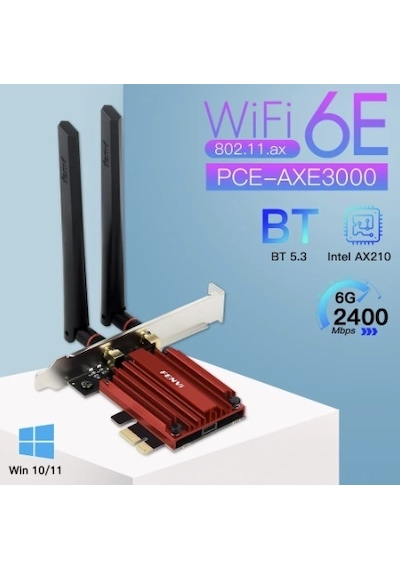 Fenvi AX210 Wi Fi 6E 5374 Mbps Tri-Band 2.4G / 5G / 6Ghz Kablosuz PCI-E Adaptörü