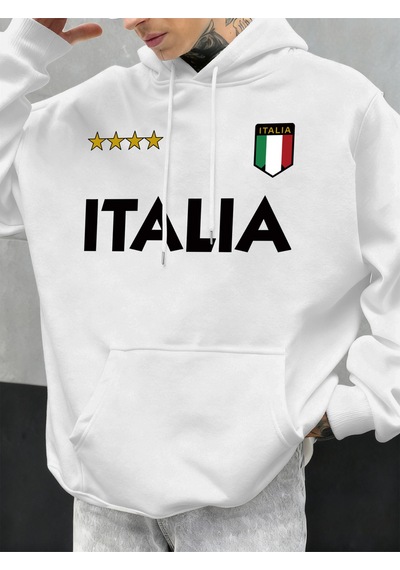 Startmore Startmoreitalya İtalyan Bayrağı Tasarım Erkekler Hoodie Polar Kapüşonlular Cep Yumuşak Hoody Sonbahar Beyaz
