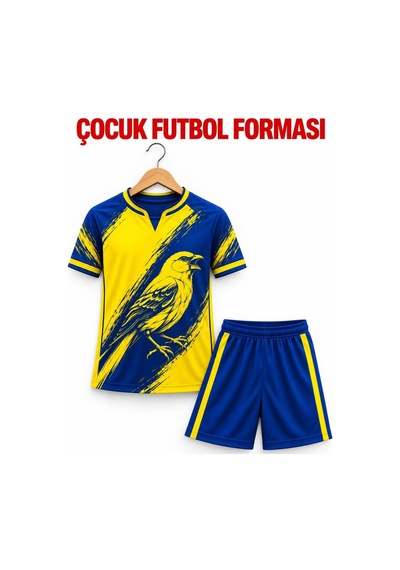 Sonvadi Çocuk Futbol Forması Takımı Kanarya Baskılı 3 Parça Çorap Sarı