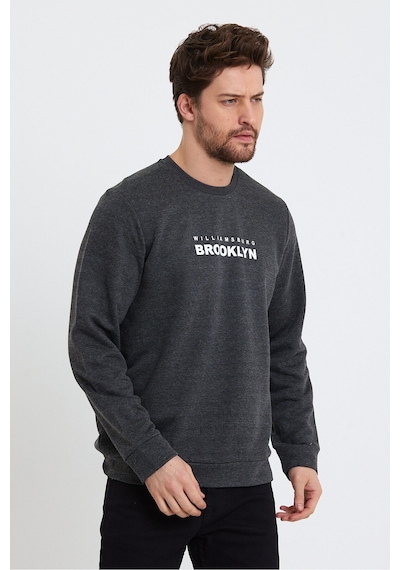 Süperlife Erkek Bisiklet Yaka Regular Fit Brooklyn Baskılı İnce Sweatshirt Spr23sw330 Antrasit