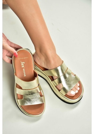 Fox Shoes U296444003 Altın Hakiki Deri Kadın Terlik Altın-hakiki Deri