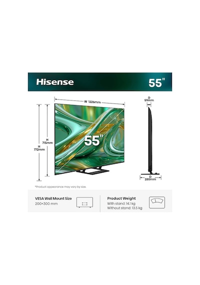 Hisense 55E8S 55" 139 Ekran Uydu Alıcılı Smart 4K UHD VIDAA Uled Mini LED TV