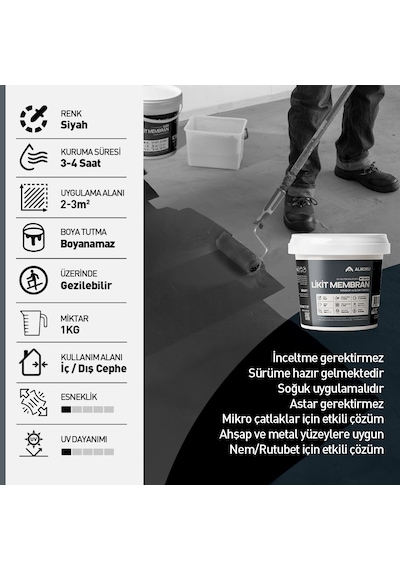 Alkoru 1 Kg Bitüm 1k Likit Membran Kauçuk Ve Elyaf Katkılı Yalıtı Alkoru 1 Kg Bitüm 1k Likit Membran Kauçuk Ve Elyaf Katkılı Yalıtı
