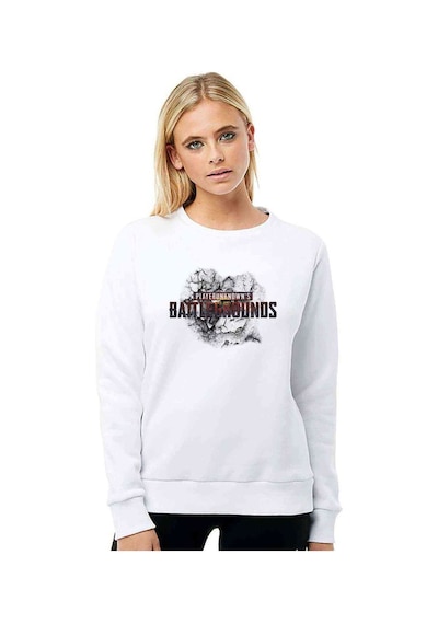 Pubg Logo Tas Alev Baskılı Beyaz Kadın Sweatshirt (528354682)