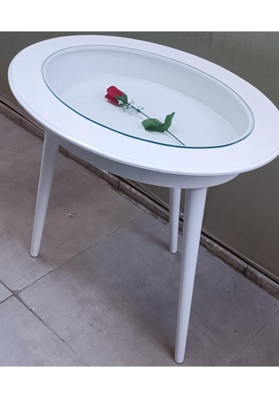 1448bng90269hobi Adn Dekoratif Sehpa Rölyef Camlı Ahşap Mdf Beyaz Lake Boya El Yapım