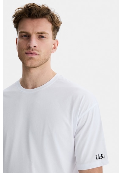 Ucla Ignıso Beyaz Bisiklet Yaka Baskılı Oversize Erkek Tshirt Beyaz