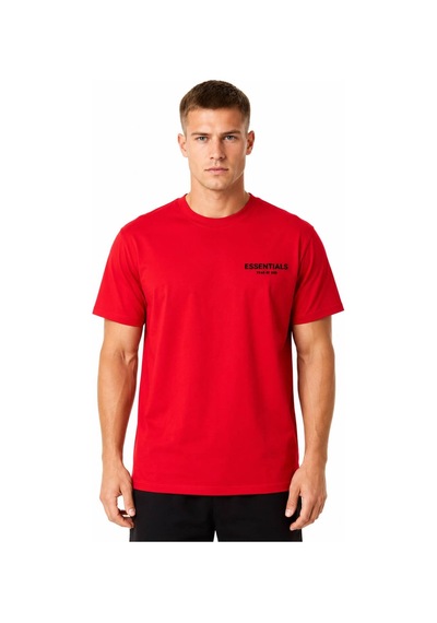 Hzr Wear Erkek Enjeksiyon Baskılı Basic Tişört Bisiklet Yaka Regular Fit %100 Pamuk Kırmızı