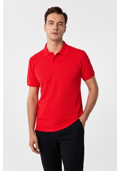 Süvari Kırmızı Slim Fit Armürlü Polo Yaka Tişört Kırmızı