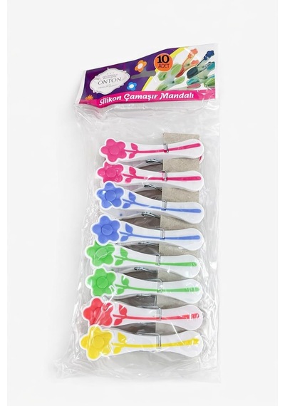 Silikon Çamaşır Mandalı, Çiçek Desenli, Renkli, 10'lu Paket Diğer
