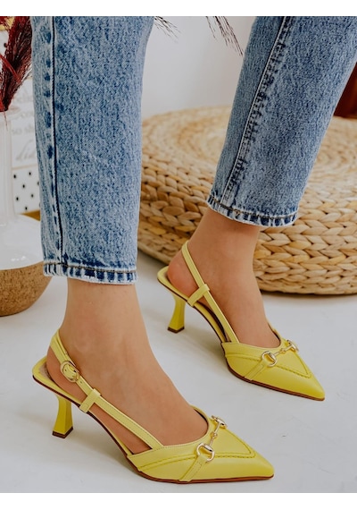 Ervanın Butiği Sarı Deri Moss Toka Detay Kadın Stiletto-3650