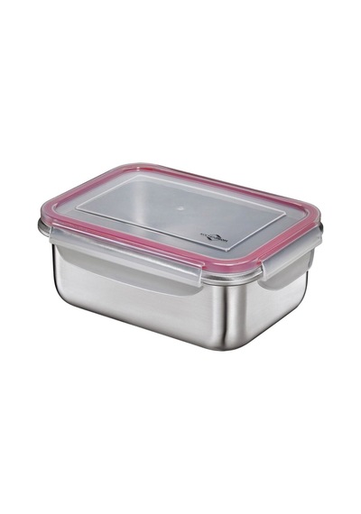 Kuchenprofi Paslanmaz Çelik Lunchbox 22x16x8,5 Cm Şeffaf Kapaklı Saklama Kabı Saklama Kapları Gri - Pembe