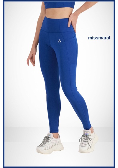 Kadın Mavi Yüksek Bel Toparlayıcı Çift Cepli Spor Tayt Shades 1057 Mavi