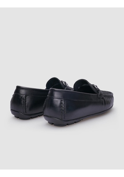 Cabani Borgino %100 Hakiki Deri Siyah Örgü Detaylı Erkek Loafer