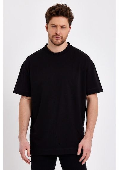JAHR MARC Yanları Lastikli Oversize Siyah Erkek T-shirt - M Siyah