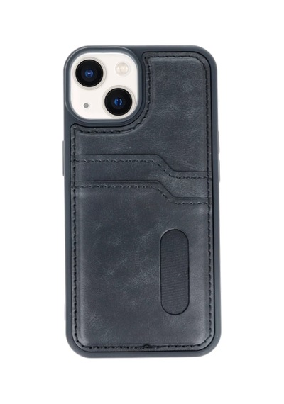 Apple iPhone Uyumlu 15 Sara Kartvizitli Deri Kılıf - Siyah Bz8683140947811