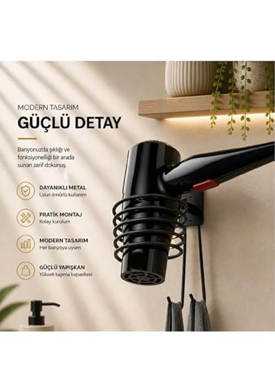 Yapışkanlı Banyo Aksesuar Seti,yuvarlak Havluluk,fön Makinesi Askısı,tuvalet Kağıdı Tutucu, Delme Gerektirmez,v Diğer