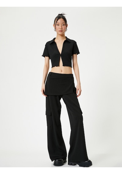 Koton Crop Polo Tişört Kısa Kollu Slim Fit Siyah 4sal10802ık Siyah