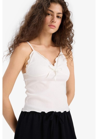 DeFacto Loose Fit V Yaka Beyaz Askılı Bluz F1914AX25SMWT32