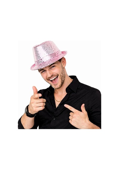 Pembe Payetli Disco Parti Şapkası Yetişkin Işıltılı Fötr Model Evimdeyokyok