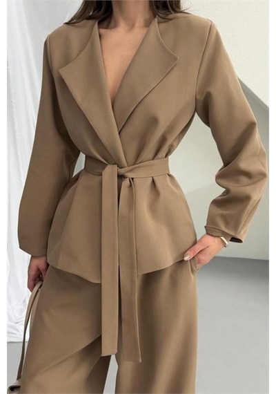 Neşeli Butik Vizon Kahverengi Kuşak Detaylı Oversize Şalvar Pantolon Blazer Ceket Takım Nbnp023 Neşeli Butik Vizon Kahverengi Kuşak Detaylı Oversize Şalvar Pantolon Blazer Ceket Takım Nbnp023