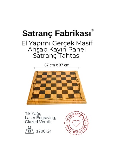 Mc46 Büyük Boy Metal Satranç Takımı 37x37cm Doğal Ahşap Kayın Tahta El Yapımı Antik Metal Taşlar