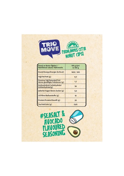 Hashtag Fırınlanmış Nohut Cipsi Deniz Tuzu & Avokado Aromalı Çeşnili 6 Adet Trio Move