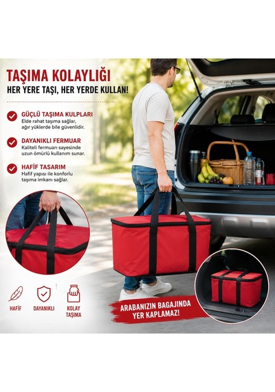 40 Lt Termos Çanta - Folyo İzolasyonlu Soğuk Sıcak Koruyucu Termal Taşıma Çantası, Fermuarlı, Kulplu Piknik Plaj Kamp Market Alışveriş Çantası 40 X 30 X 25 Cm Çok Renkli