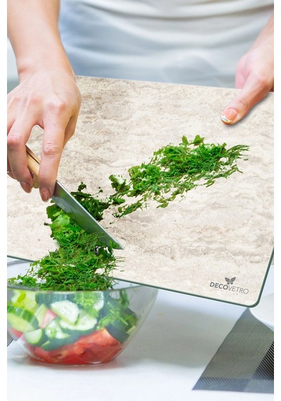 Decomar Mermer Desenli Cam Kesme Tahtası Ve Sunumluk 25 X 35 Cm Çok Renkli