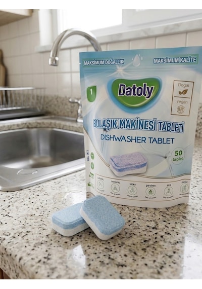 Datoly Hepsi 1 Arada Bulaşık Makinesi Tableti 50'li - Yağ Sökücü, Tuz & Parlatıcı Etkili Kireç Önleyici Deterjan
