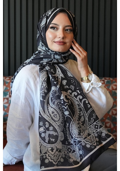 Afvente Damla Motif Desen Siyah Soft Pamuk Şal Çok Renkli