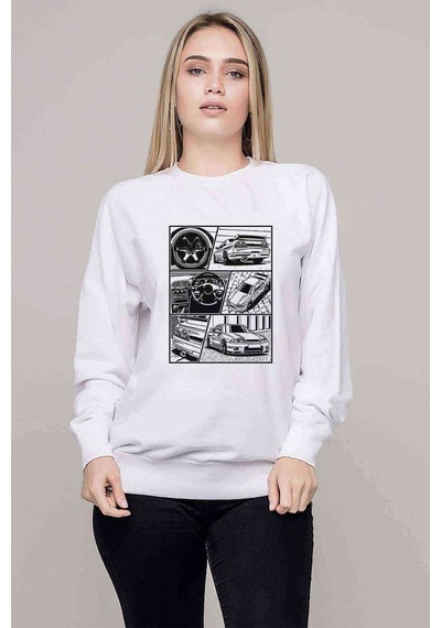 Skyline Baskılı Beyaz Kadın Sweatshirt