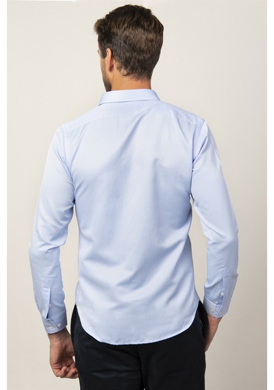 Tudors Slim Fit Dar Kesim Oxford Spor Erkek Gömlek-19645 Mavi