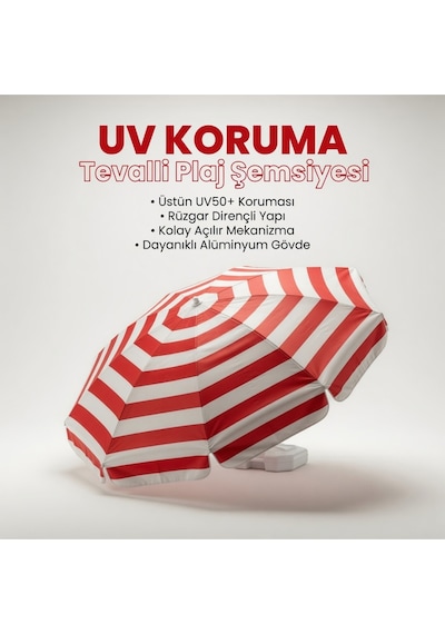 360 Dönebilen Plaj Şemsiyesi Uv Korumalı Su İtici Solmaz Kumaş 190 Gr Dokuma Polyester -kırmızı