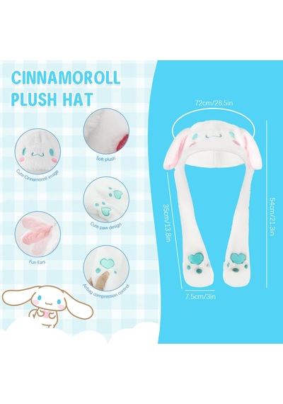 Mj Toys Sanrio Kuromi Cinnamoroll My Melody Şapka Kulakları Hareket Eden Şapka Işıklı Modlu Peluş Bere Şapka Beyaz