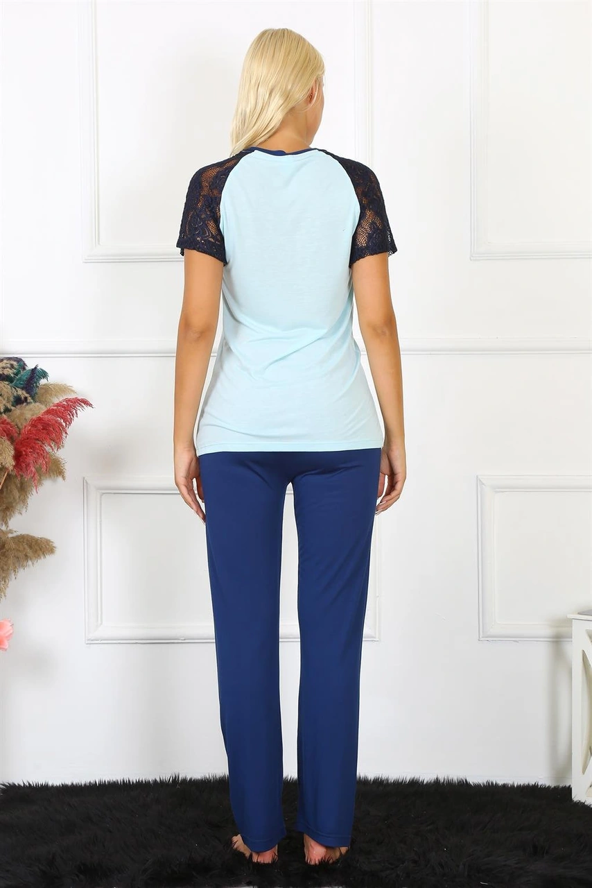 Akbeniz Kadın Kolu Dantelli Penye Pijama Takım 4148 SU YEŞİLİ