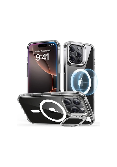 Esr Apple Uyumlu iPhone 16 Pro Kılıf + Ekran Koruyucu Cam Halolock Standlı Magsafe Classic Hybrid Şeffaf