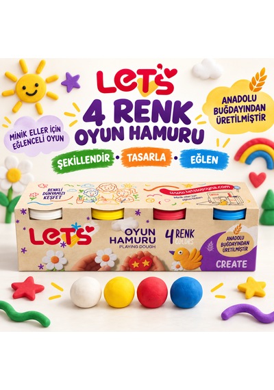 Let S 4 Renk Oyun Hamuru Seti Anadolu Buğdayından Üretilmiştir Çok  Renkli