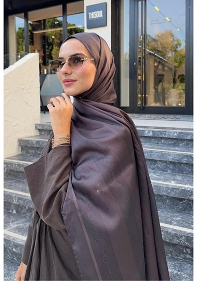 Bushu Monogram Twill Şal 70x190 Kahverengi