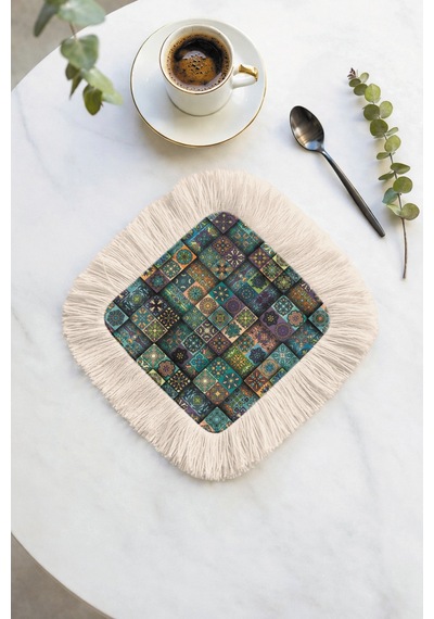 Mozaik Patchwork Püsküllü Sunum Peçetesi - Etnik Sofra Yeşil Mavi Bardak Altlığı Mendil Canlı Sisli Şampanya Mozaik Patchwork Püsküllü Sunum Peçetesi - Etnik Sofra Yeşil Mavi Bardak Altlığı Mendil Canlı Sisli Şampanya
