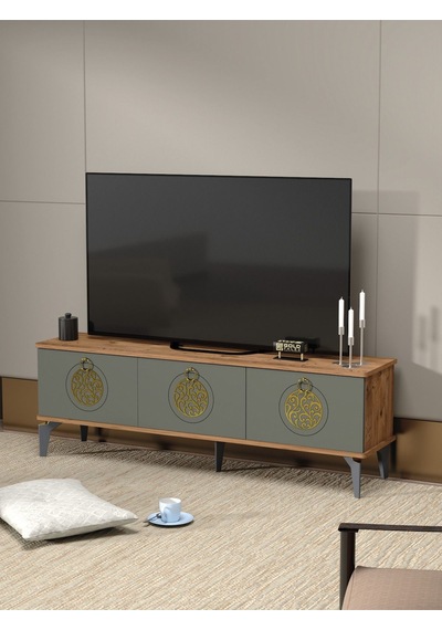 Tv Sehpası Tv Ünitesi Atlantik Çam Antrasit Gold 160 Cm Saraylı 5060 Kahverengi