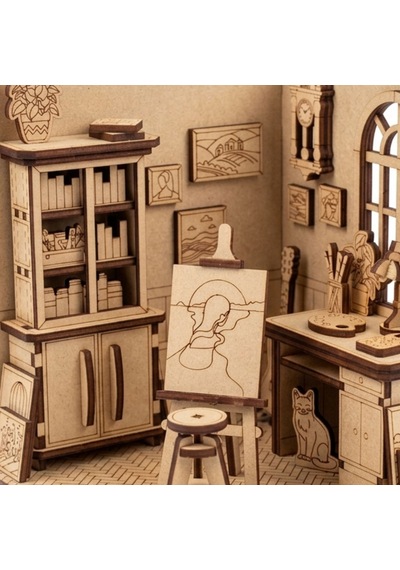 Sanat Atölyesi Ahşap Maket Seti Dıy Miniatür Artist Workshop Peri Led'li 3d Puzzle
