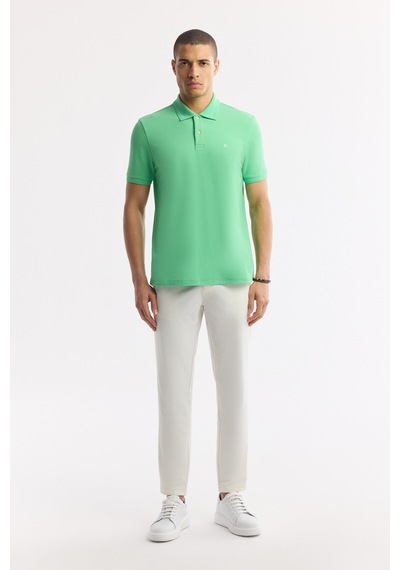 Avva Erkek Neon Yeşil Kıvrılmaz Polo Yaka %100 Pamuk Basic Regular Fit T-shirt B001032