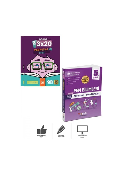 5.sınıf Fen Bilimleri Alıştırmalı Soru Bankası + Paragraf Deneme 2 Kitap Bigelio + Gizli