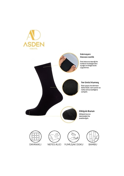 Asden Bambu Erkek Soket Çorap 3 Siyah 3 Lacivert Premium Kutu, Burun Dikişsiz, Yıkamalı