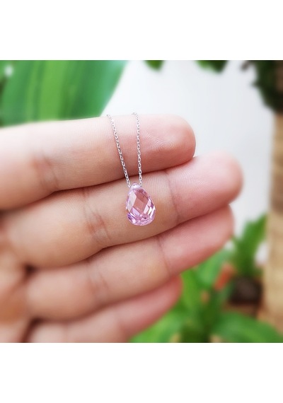 Gümüş Pembe Damla Taşlı Kolye G801Klt5 Altınsepeti